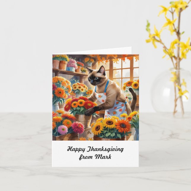 Carte Chat d'automne aux fleurs Saison d'automne Thanksg (Fleur jaune)