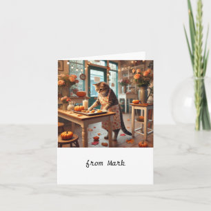 Carte Chat d'automne avec des fleurs – Salutation de sai