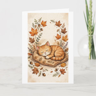 Carte Chat d'automne profitant d'une sieste