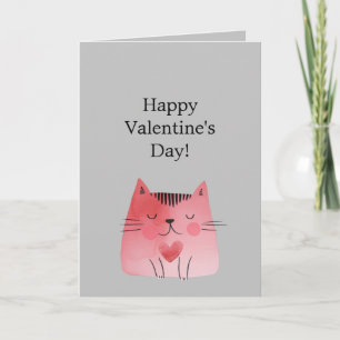 Carte Chat de coeur rose gris