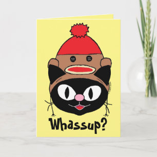 Carte Chat de dessin animé drôle avec chapeau de singe e