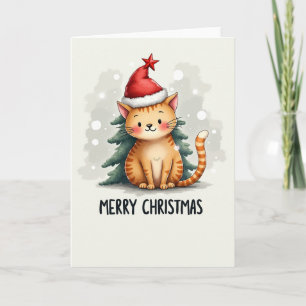 Carte Chat de Gingembre en Carton mignon à Santa Hat Voi