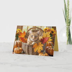 Carte Chat de gingembre en Panier d'automne Anniversaire