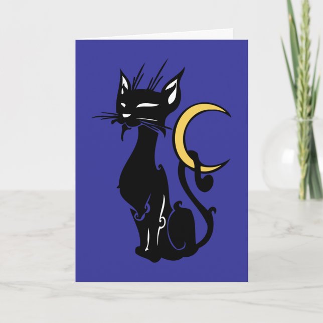 Carte chat de Halloween avec la lune (Devant)