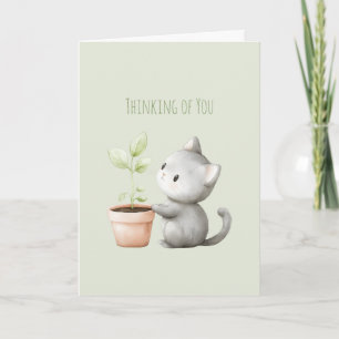 Carte Chat de jardin avec plante Pensée pour vous