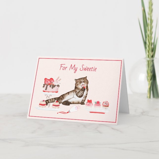 Carte Chat de la Saint-Valentin sucré avec des pâtisseri (Devant)
