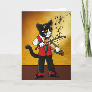 Carte Chat de musique violon