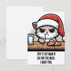 Carte Chat de Noël amusant : Père Noël vs Chat pour le l