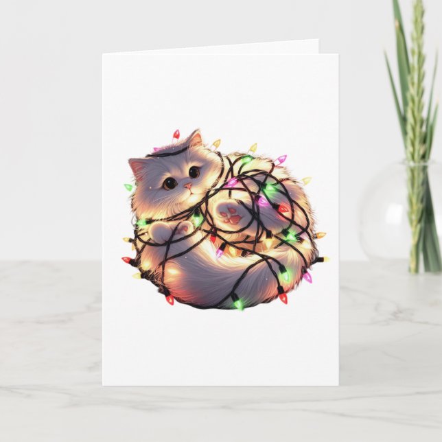 Carte Chat de Noël avec des lumières de Noël (Devant)
