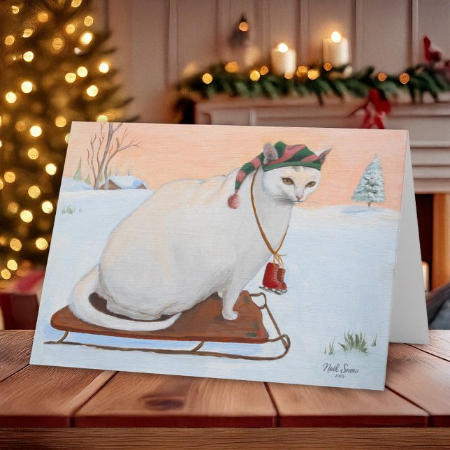 Carte Chat de Noël blanc en neige (Créateur téléchargé)