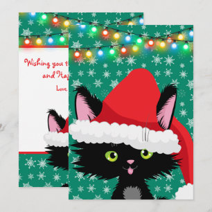 Carte Chat de Noël personnalisé avec chapeau de Père Noë