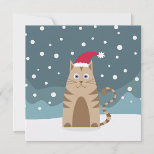 Carte Chat de Noël portant un chapeau de santa, drôle de
