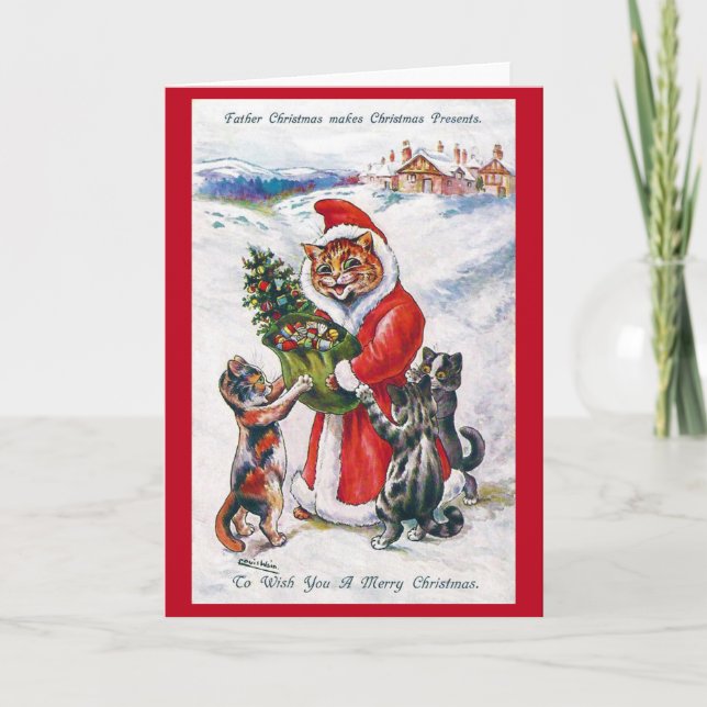 Carte Chat de Noël Santa, Louis Wain (Devant)