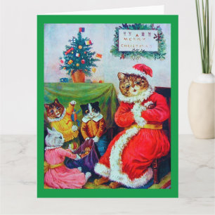 Carte Chat de Noël vintage, Louis Wain