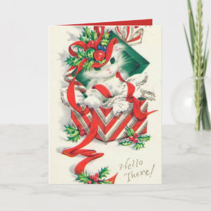 Carte chat de Noël vintage retro personnalisable