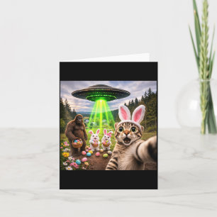 Carte Chat de Pâques drôle selfie avec Bigfoot et UFO