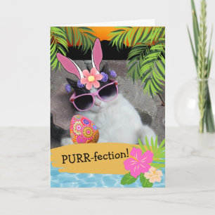 Carte Chat de Pâques Hawaïen à thème Purr-fection
