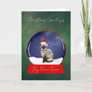 Carte Chat de Siamese dans le Globe des Neiges de Noël