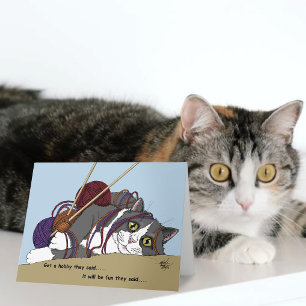 Carte Chat de tricot drôle Fil emmêlé Humour de loisirs
