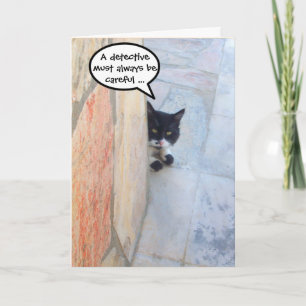 Carte CHAT DÉTECTIF DERRIÈRE LE MUR DE PIERRE / Fête des