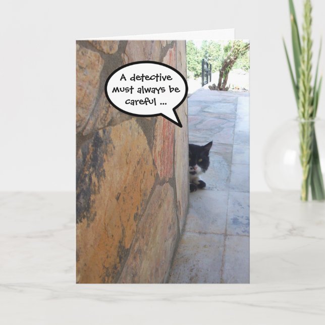 Carte CHAT DÉTECTIF DERRIÈRE LE MUR DE PIERRE / Fête des (Devant)