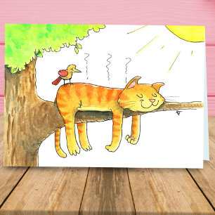 Carte Chat dormant au soleil salutation