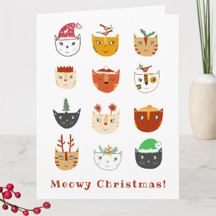 Carte Chat drôle de Noël miauleux Fêtes