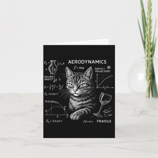 Carte Chat drôle équations de maths physique humour scie (Devant)