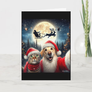 Carte Chat drôle et selfie de chien avec le Père Noël No