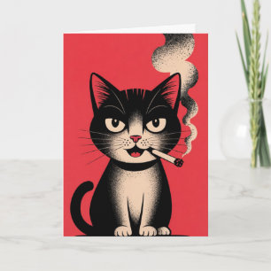 Carte Chat drôle fumant une cigarette Salutation sarcast