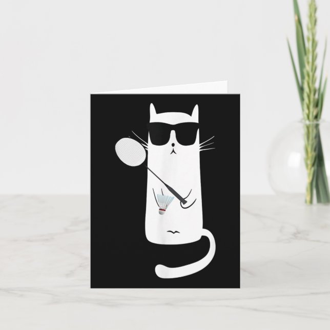 Carte Chat drôle Porter des Sungles Jouer Badminton (Devant)