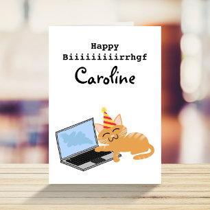 Carte Chat drôle sur ordinateur portable taper Joyeux ca