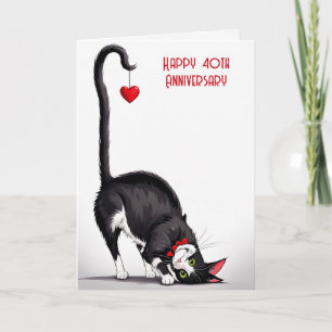 Carte Chat du 40e anniversaire avec cœur rouge