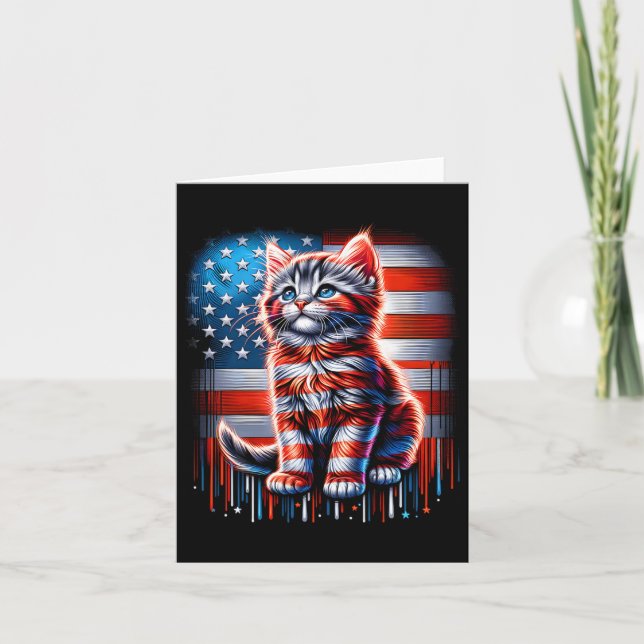 Carte Chat du 4 juillet Drapeau américain Mignon Chatons (Devant)