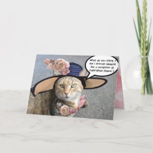 CARTE CHAT ÉLÉGANT AVEC CASQUETTE DIVA, ROSES ROSES ROSE