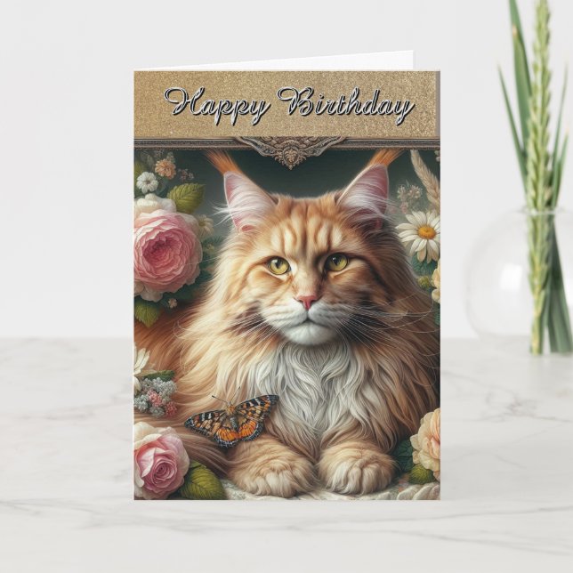 Carte Chat élégant vintage Maine Coon (Devant)