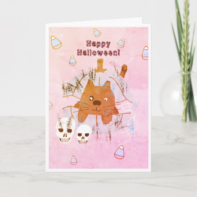 Carte Chat en Citrouille Candy Corn Crâne Enfants Hallow (Devant)