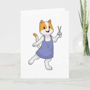 Carte Chat en coiffeur avec ciseaux