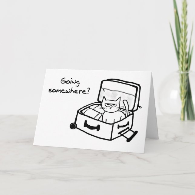 Carte Chat en Colère dans une valise - Drôle cadeau pour (Devant)