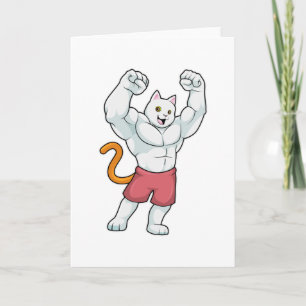 Carte Chat en culturiste avec de gros muscles