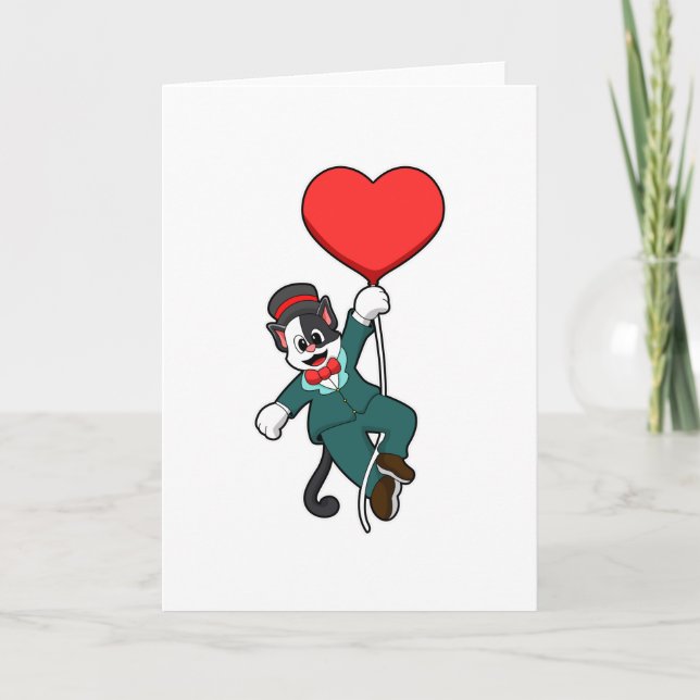 Carte Chat en forme de chambre avec ballon cardiaque (Devant)