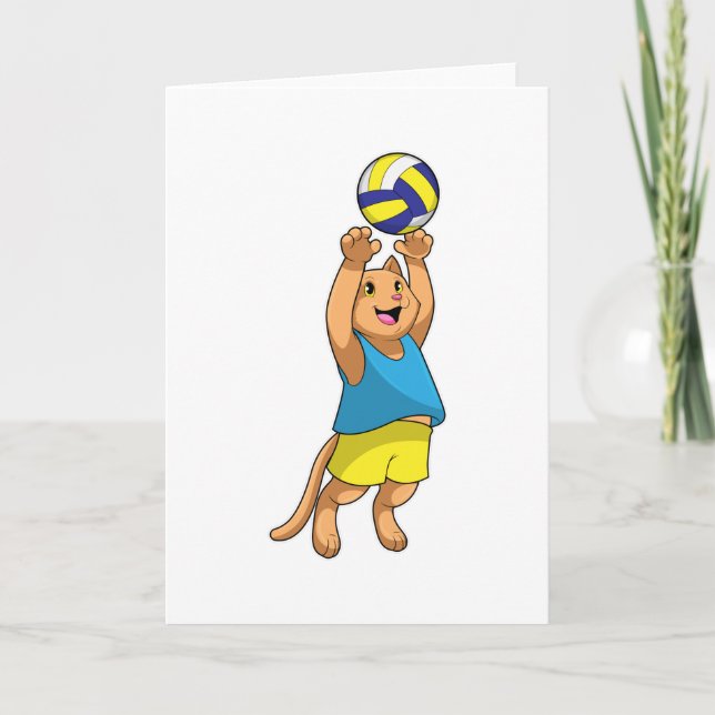 Carte Chat en joueur de volley-ball avec ballon de volle (Devant)
