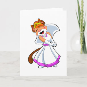 Carte Chat en Mariée avec robe Mariage et couronne