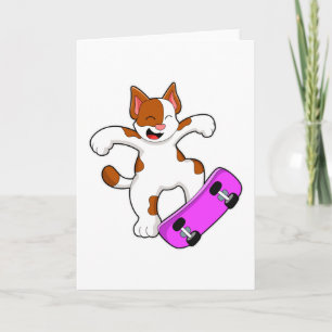 Carte Chat en patineur avec planche à roulettes