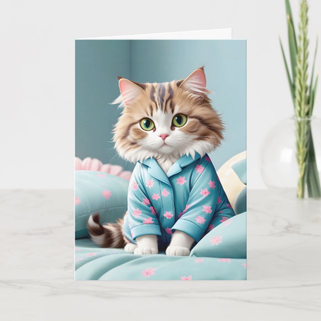 Carte Chat en pyjama pour anniversaire (Devant)