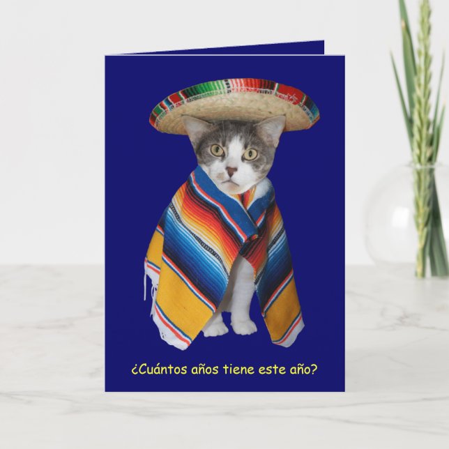 Carte Chat espagnol drôle/anniversaire de Kitty (Devant)