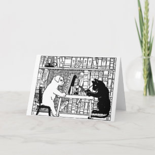 Carte Chat et chien dans la bibliothèque