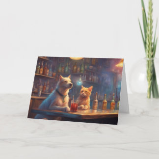 Carte Chat et chien dans un bar qui parle de l'anniversa