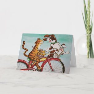 Carte Chat et chien sur le vélo