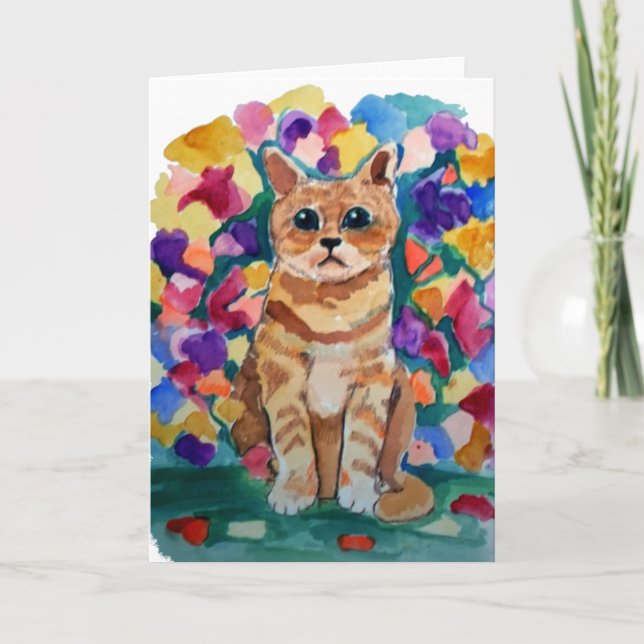 Carte Chat et fleurs (Devant)
